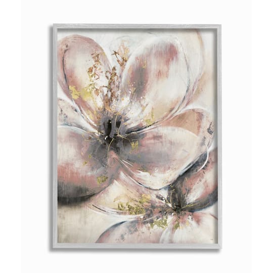 Stupell Industries Glam Pink Beige Flower Petals Floral Gold Painting Framed Wall Art